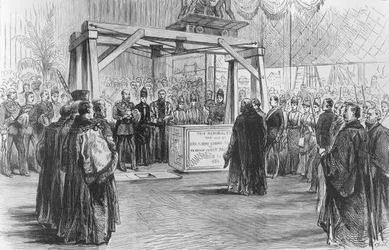 1886年の月曜日にタワーブリッジの礎石を築くプリンスオブウェールズ